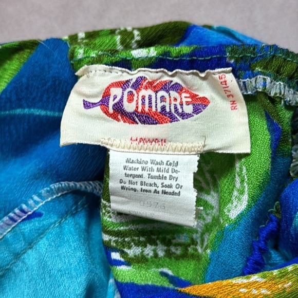 Pomare Vintage Hawaiian Maxi Dress Size 12 Tropical Aloha Floral 70s Ruffle Neck - Picture 8 of 12